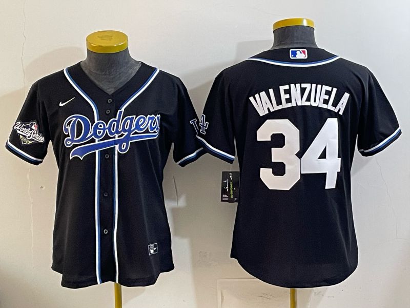 Women Nike 2026 Los Angeles Dodgers #34 Valenzuela Black Game MLB Jersey 02->women mlb jersey->Women Jersey
